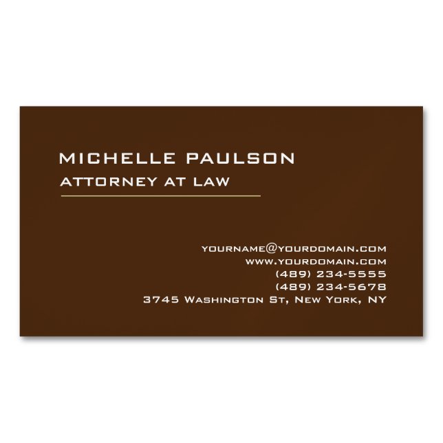 Carte De Visite Magnétique Brown élégant Plain Professionnel Moderne (devant)