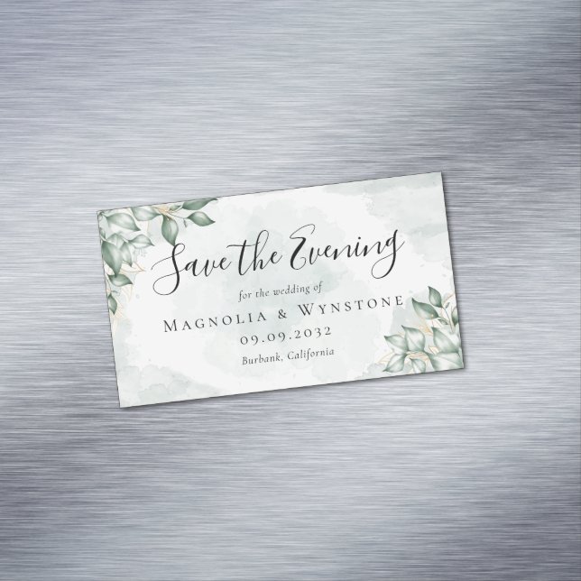Carte De Visite Magnétique BUDGET Eucalyptus Aquarelle Mariage Enregistrer La (In Situ)