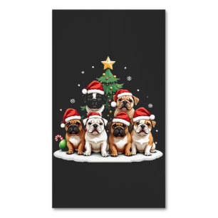 Carte De Visite Magnétique Bulldog Christmas Tree Santa Hat Puppy Amateurs