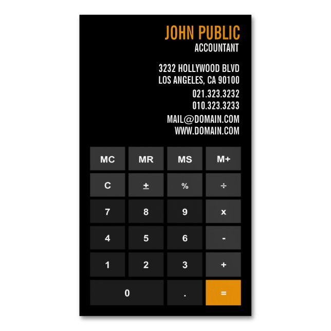 Carte De Visite Magnétique Calculateur d'application comptable (devant Vertical)