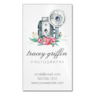 Carte De Visite Magnétique Caméra vintage aquarelle et fleurs