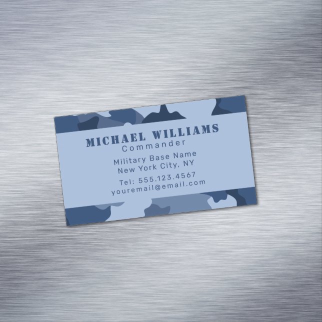 Carte De Visite Magnétique Camouflage Woodland Camo Blue Navy Monogramme (In Situ)