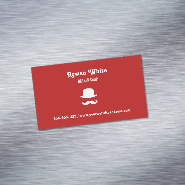 Carte De Visite Magnétique Casquette blanc et mustache silhouette rouge (In Situ)