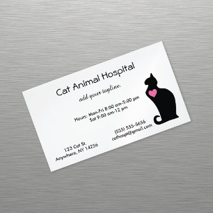 Carte De Visite Magnétique Chat avec Clinique Animal Coeur Rose