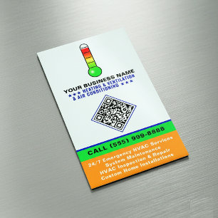 Carte De Visite Magnétique Chauffage CVC & Climatisation Code QR & Logo