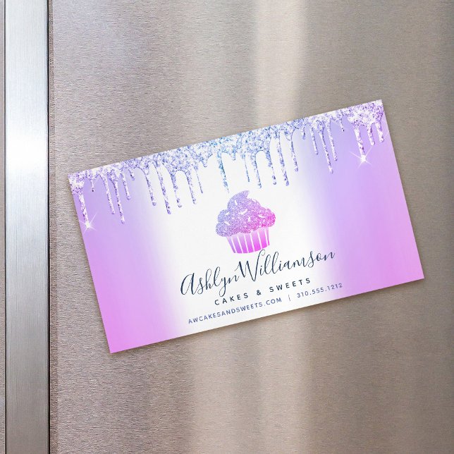 Carte De Visite Magnétique Chef boulangerie Cupcake Purple Blue Chic Parties  (Créateur téléchargé)