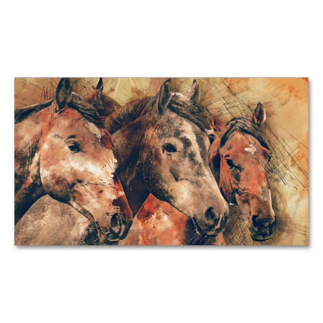 Carte De Visite Magnétique Chevaux Peinture d'aquarelle artistique (devant)