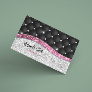 Carte De Visite Magnétique Chic girly faux parties scintillant argent noir ro