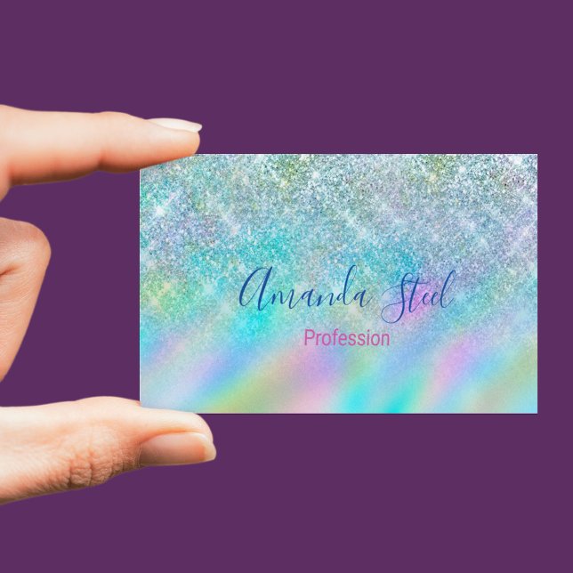 Carte De Visite Magnétique Chic iridescente ombre bleu fausse parties scintil (Créateur téléchargé)