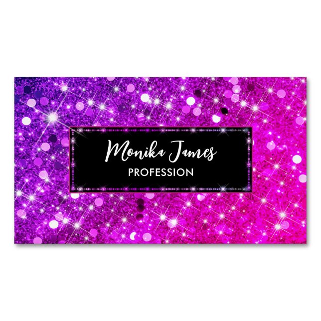 Carte De Visite Magnétique Chic Iridescente rose Parties scintillant Monogram (devant)