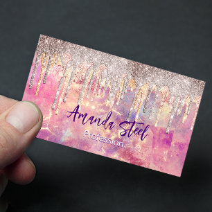 Carte De Visite Magnétique Chic rose rose pâle hologramme dégoulinant