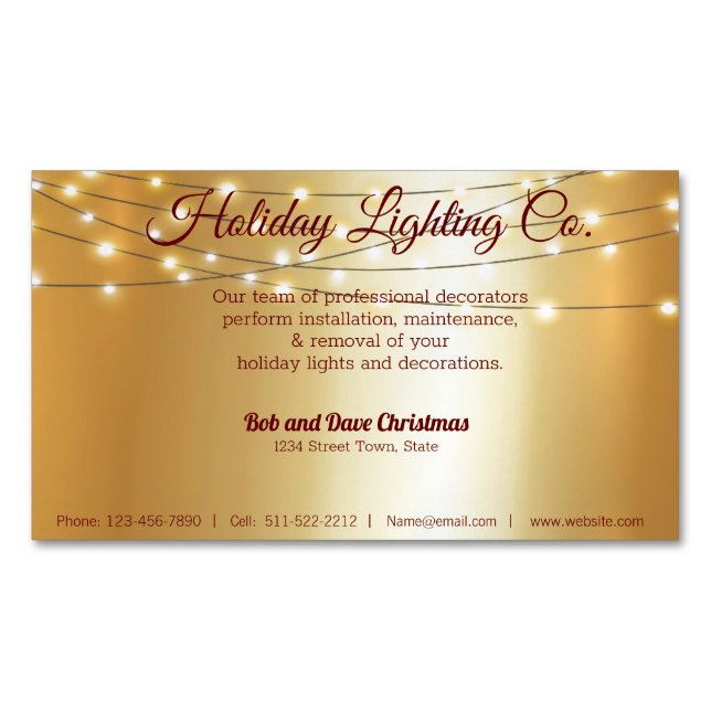 Carte De Visite Magnétique Christmas Holiday Lighting Company Pretty Gold (devant)