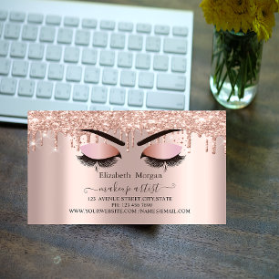 Carte De Visite Magnétique Cils Faux Paillettes Rose Gold Gouttes, Artiste Ma