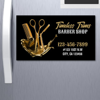 Carte De Visite Magnétique Ciseaux d'or Barbershop Coiffeur Barber Shop