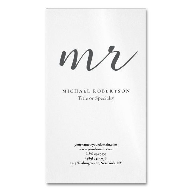 Carte De Visite Magnétique Classical Monogram Grey White Minimalist Plain (devant Vertical)