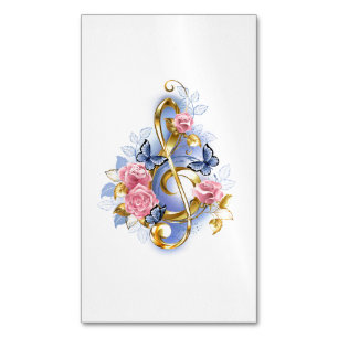 Carte De Visite Magnétique Clé de sol avec roses roses