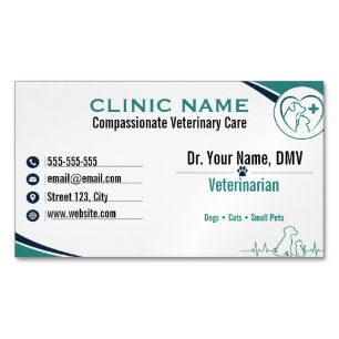 Carte De Visite Magnétique Clinique vétérinaire moderne personnalisée