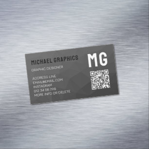 Carte De Visite Magnétique Code QR à motif de maille géométrique gris foncé