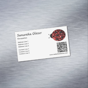 Carte De Visite Magnétique Code QR coccinelle paillettes rouges personnalisé