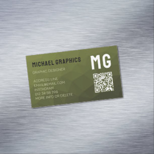 Carte De Visite Magnétique Code QR du motif de maillage géométrique vert de l