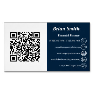 Carte De Visite Magnétique Code QR du planificateur financier bleu