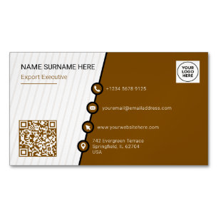 Carte De Visite Magnétique Code QR Formel Simple Brun