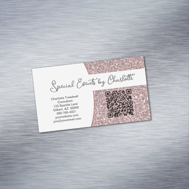 Carte De Visite Magnétique Code QR personnalisé pour Parties scintillant rose (In Situ)