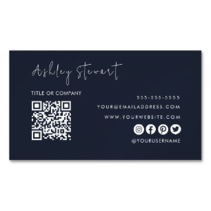 Carte De Visite Magnétique Code Qr professionnel Moderne Minimaliste Marine B