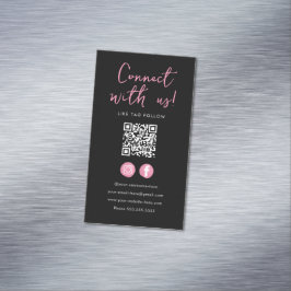 Carte De Visite Magnétique Code Qr Rose Noir Minimaliste Connectez-Vous Avec 
