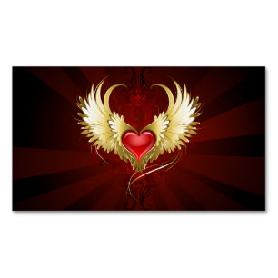 Carte De Visite Magnétique Coeur rouge avec ailes d'or