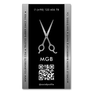 Carte De Visite Magnétique Coiffeuse Barbershop Silver Ciseaux Barber