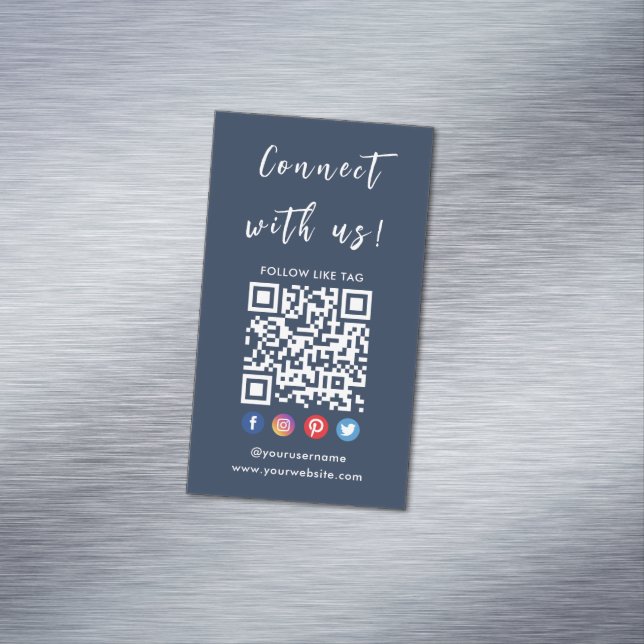Carte De Visite Magnétique Connectez-Vous À Us Qr Code Social Media Marine Bl (In Situ)