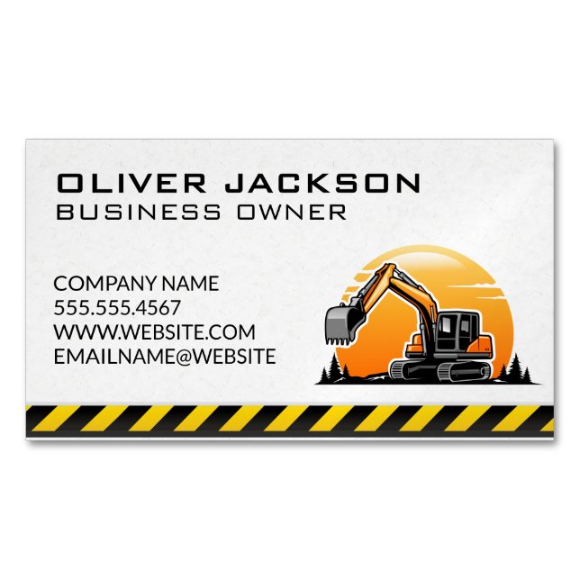 Carte De Visite Magnétique Construction | Véhicule d'excavation (devant)