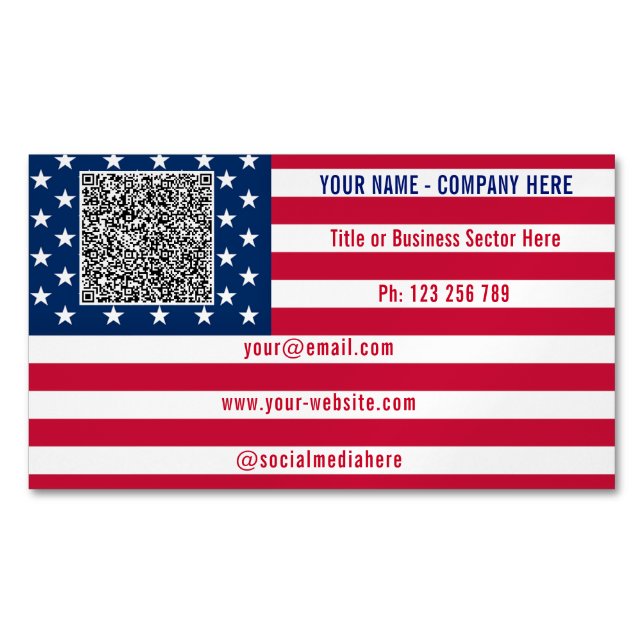 Carte De Visite Magnétique Create Your Own Design QR Code American Flag (devant)