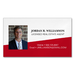 Carte De Visite Magnétique Custom Red Immobilier agent contact photo