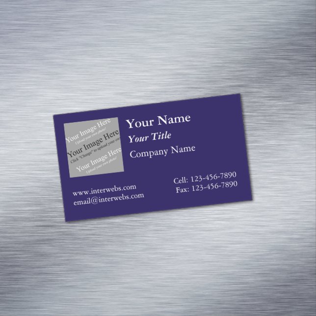 Carte De Visite Magnétique Custom Square Logo Blue Background White Text (In Situ)