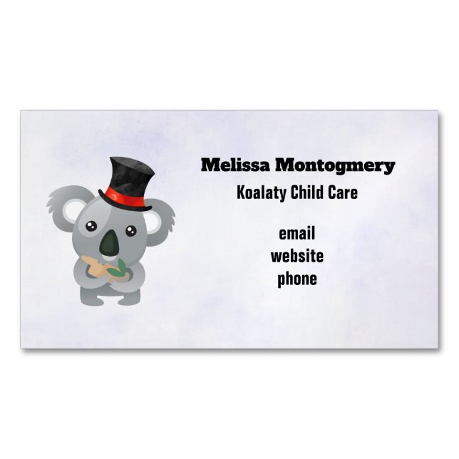 Carte De Visite Magnétique Cute Koala dans un chapeau noir (devant)