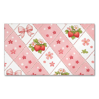 Carte De Visite Magnétique cute strawberry bow floral seamless pattern design