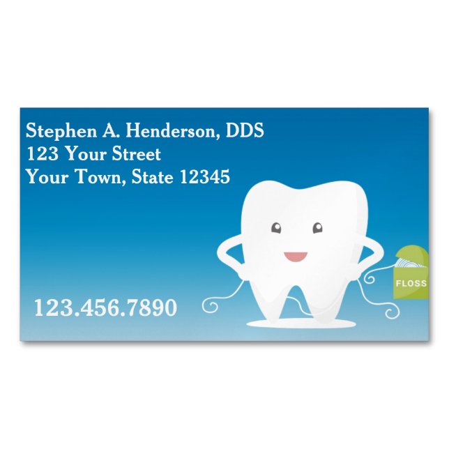 Carte De Visite Magnétique Dent avec la soie, dentiste (devant)