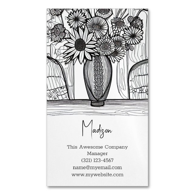 Carte De Visite Magnétique Dessin de ligne Abstraite Art floral (devant Vertical)