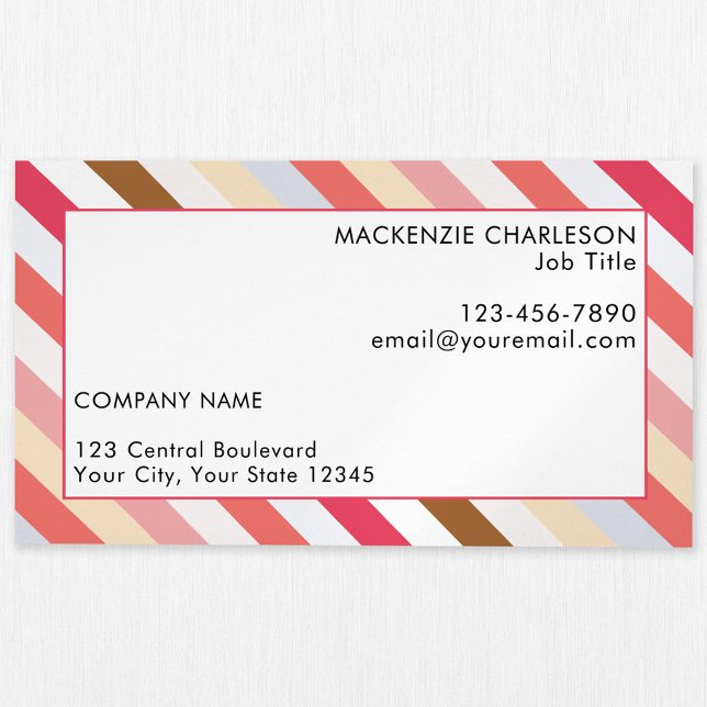 Carte De Visite Magnétique Diagonale Toné chaud moderne (Candy striped muted warm toned custom business card magnet)