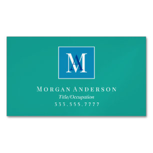 Carte De Visite Magnétique do-it-yourself Monogramme blanc/bleu Nom Cadre bla