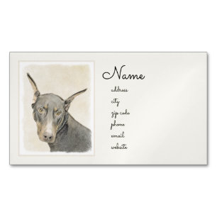 Carte De Visite Magnétique Doberman Pinscher Peinture - Art Chien original