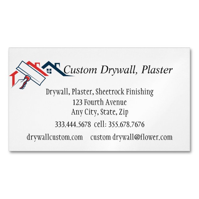 Carte De Visite Magnétique Drywall, Plâtre, Finition Sheetrock (devant)