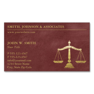 Carte De Visite Magnétique Échelles rouges de luxe d'avocat d'or de justice