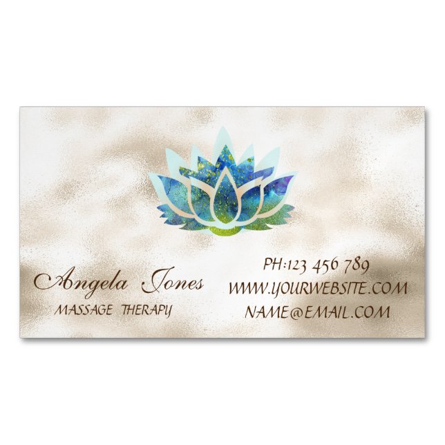 Carte De Visite Magnétique Elégant Design Moderne Or, Blue Lotus Flower (devant)