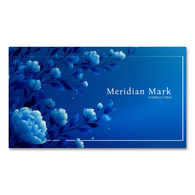 Carte De Visite Magnétique Elegant Luminous Blue Floral Monochromatic (devant)