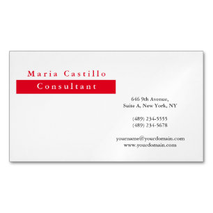 Carte De Visite Magnétique Élégant minimaliste blanc rouge moderne