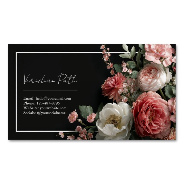 Carte De Visite Magnétique Élégant Moody Floral Pink Peony (devant)