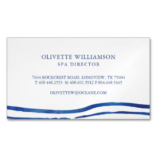 Carte De Visite Magnétique Elégante aquarelle Ocean Waves Navy Blue